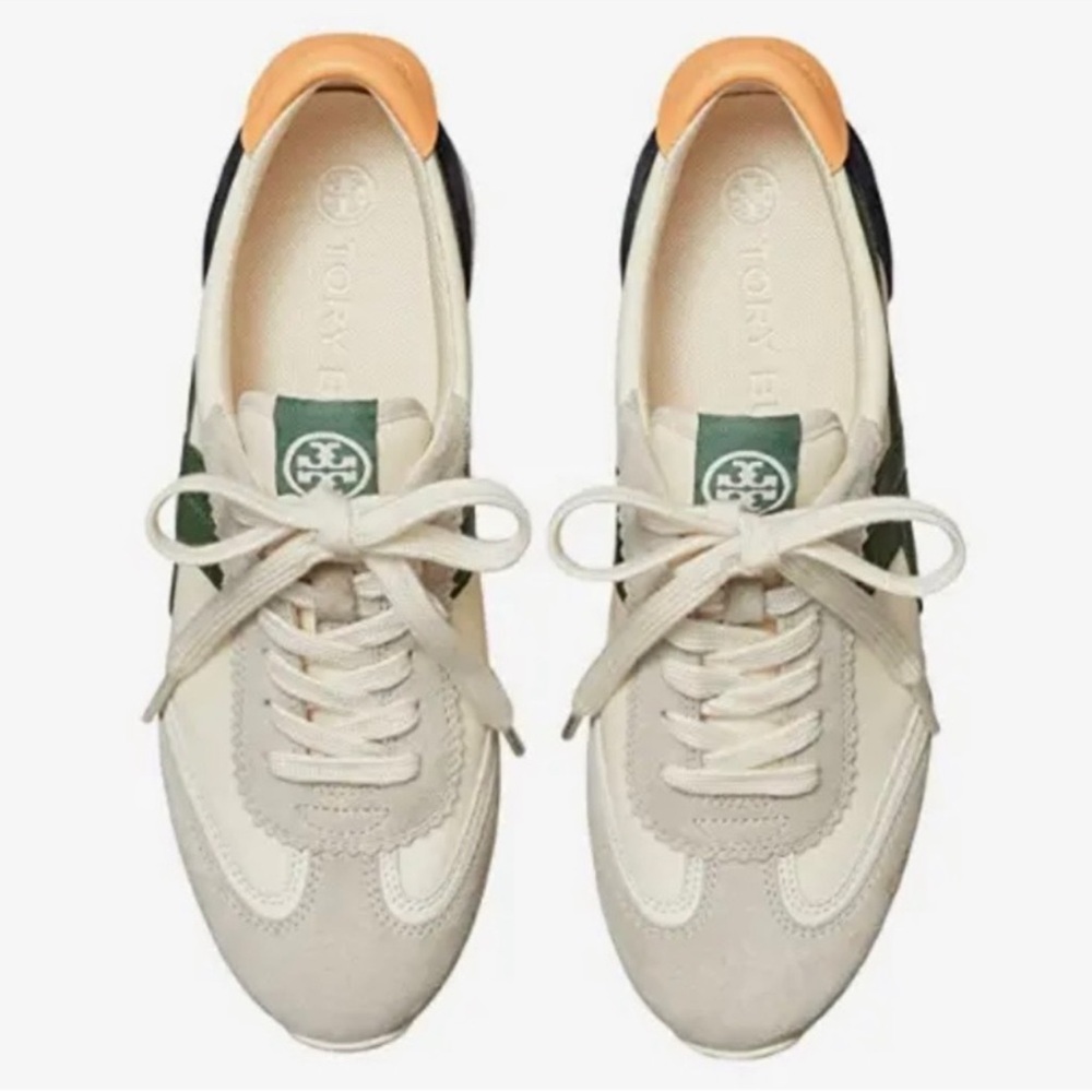 *rare* TORY BURCH Hank Sneaker Ivory/Shady Willow/Jackfruit — 7.5 — IN BOX - Picture 4 of 5